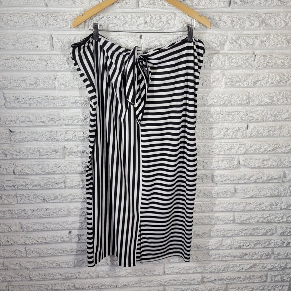 Shein Womens Skirt 4XL Plus Midi Pull On Black Stripe Knotted Waist STR68E